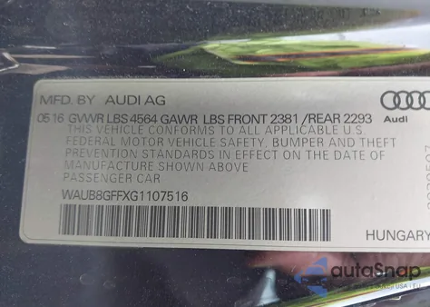 2016 Audi A3 2.0T Premium z USA, uszkodzony, nr VIN WAUB8GFFXG1107516